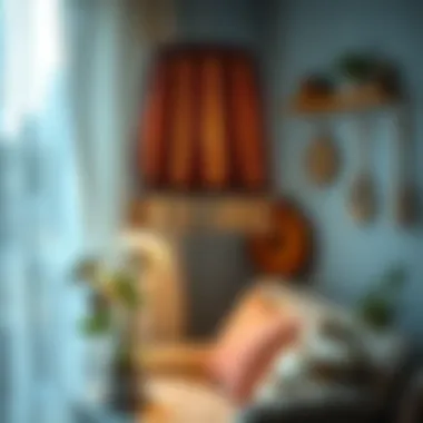 A cozy room with a newly made lampshade illuminating the space