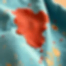 A detailed view of an acrylic paint stain on fabric