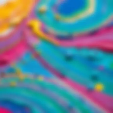 A close-up view of acrylic paint on canvas showcasing vibrant colors.