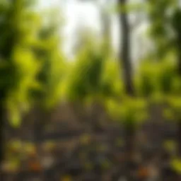 A lush green forest in spring showcasing various tree species ready for planting