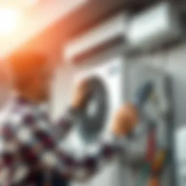 Man demonstrating maintenance of air conditioning unit