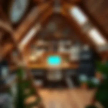 Functional workspace in an attic with creative organization