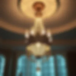 Illuminated chandelier showcasing intricate design elements