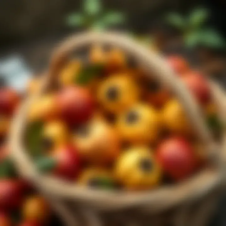 A basket filled with freshly harvested quince fruits
