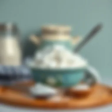 Baking soda in a bowl with utensils around