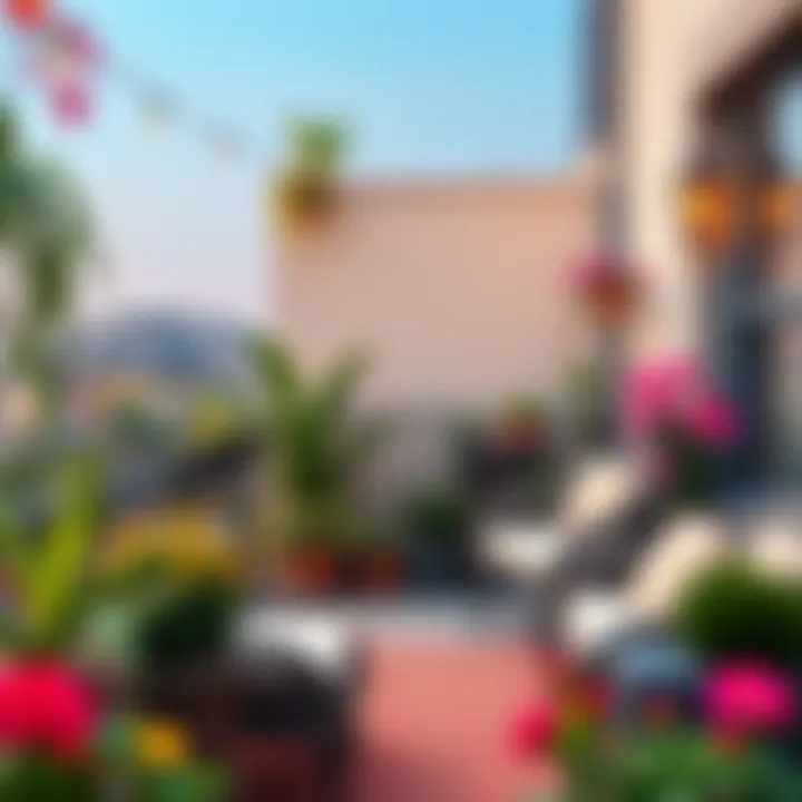 Charming balcony adorned with vibrant plants and cozy seating