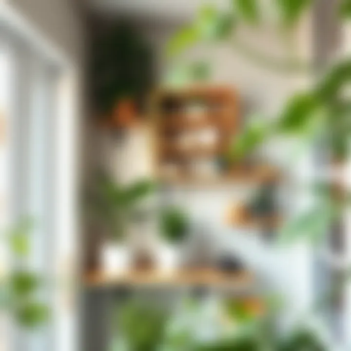 Functional balcony wall with shelves and greenery, showcasing style and utility