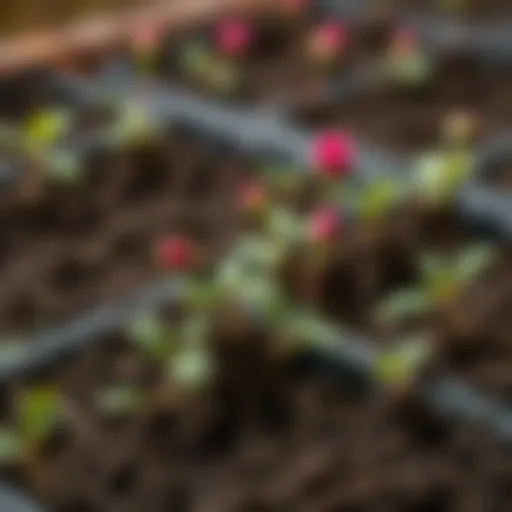A close-up view of bare-root rose seedlings ready for planting