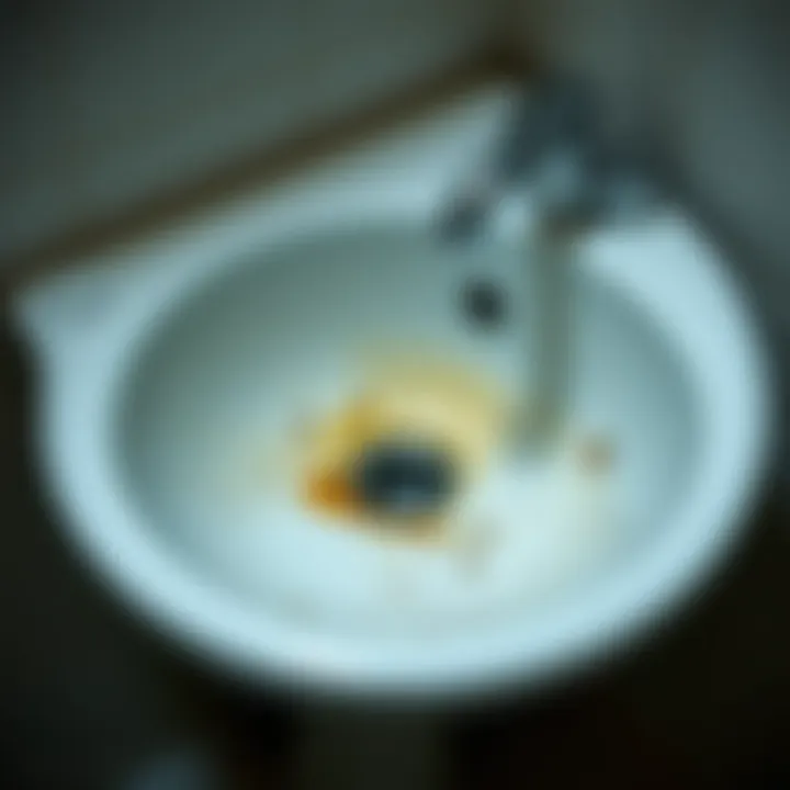 Clogged bathroom sink with visible debris