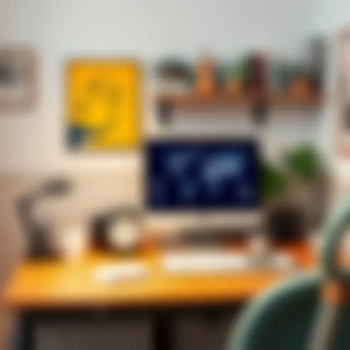 Ergonomic Workspace with Computer Desk A workspace with an ergonomic computer desk and accessories