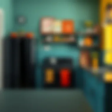 Bold black appliance contrasting with bright decor