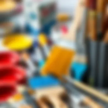 A close-up of paintbrushes and tools arranged for an efficient painting session.