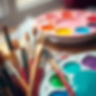 Artistic Tools for Home Decoration Close-up of various paintbrushes and color palettes ready for use