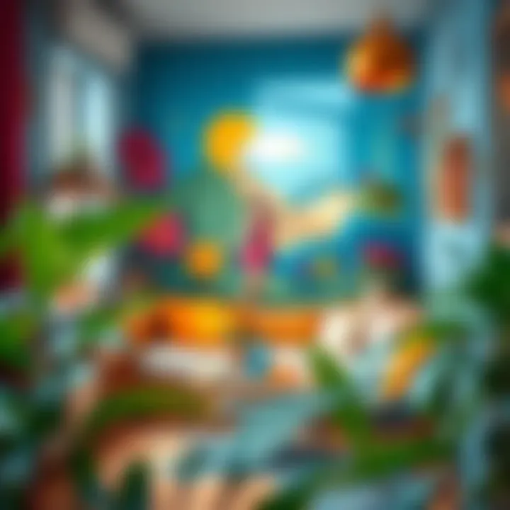 A vibrant mural enhancing the mood of a cozy corner in a home