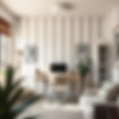 An artistic representation of a home office featuring stripes on the wall