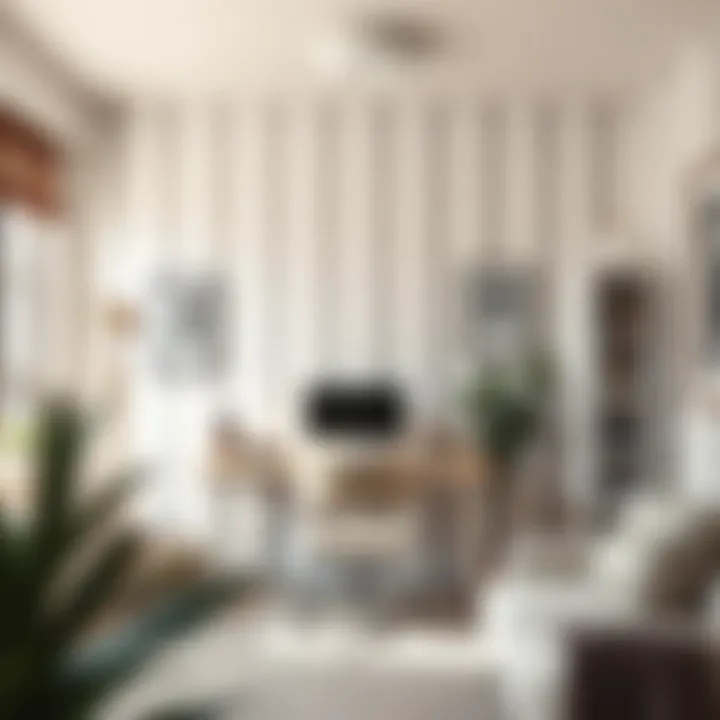 An artistic representation of a home office featuring stripes on the wall