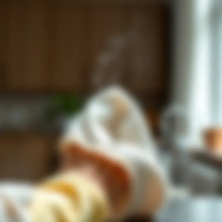 Close-up of a microfiber cloth being used to wipe a glass surface, emphasizing effectiveness.