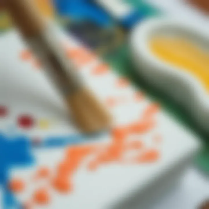 A close-up of acrylic paints being applied to a textured canvas, demonstrating technique.