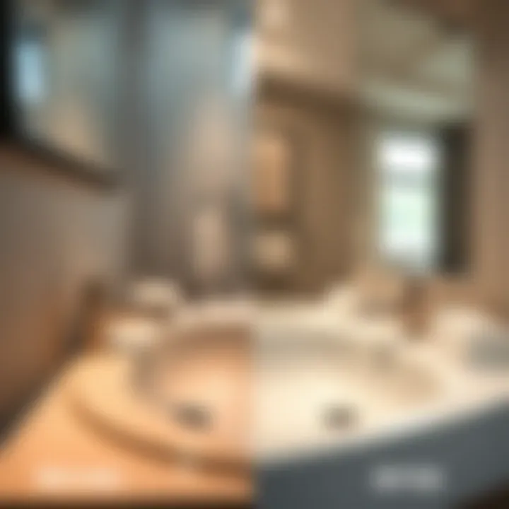 Before and after cleaning a bathroom sink