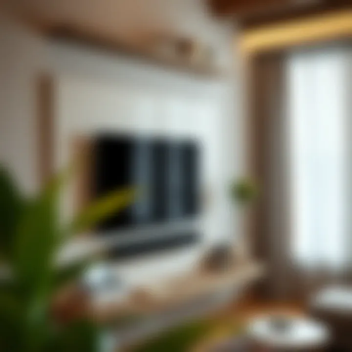 Close-up view of materials used in wall-mounted television units
