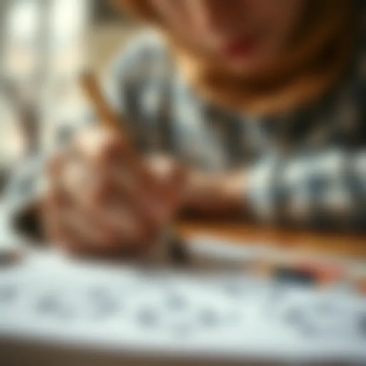 A detailed close-up of a hand crafting a unique drawing
