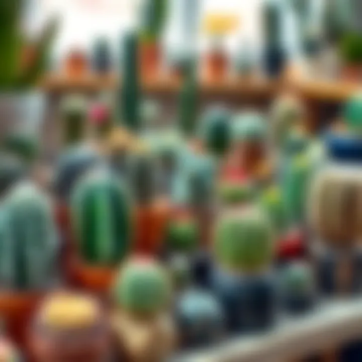 Diverse Collection of Small Cacti Various small cacti on a shelf showcasing their diversity