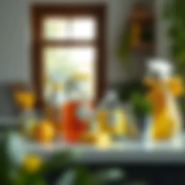 Eco-friendly cleaning products arranged neatly on a countertop