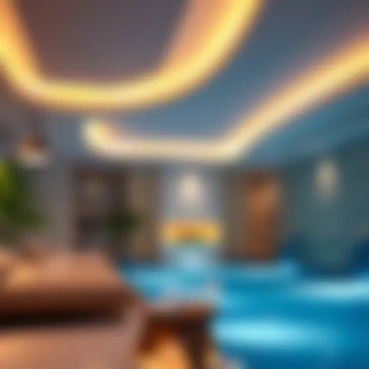 Elegant pool ceiling design with ambient lighting