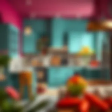 A vibrant kitchen showcasing bold color combinations