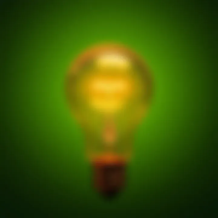Energy-efficient light bulb with a green backdrop