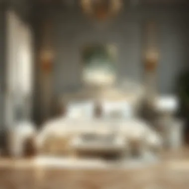 An elegant bedroom featuring a unique weathered paint design