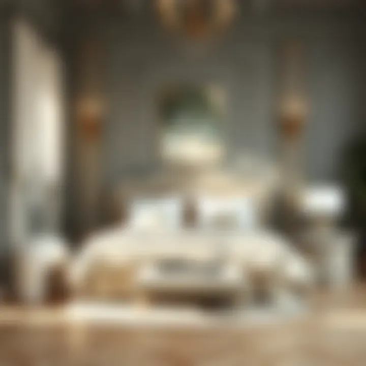 An elegant bedroom featuring a unique weathered paint design