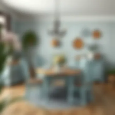 A cozy dining area featuring vintage paint effects on furniture