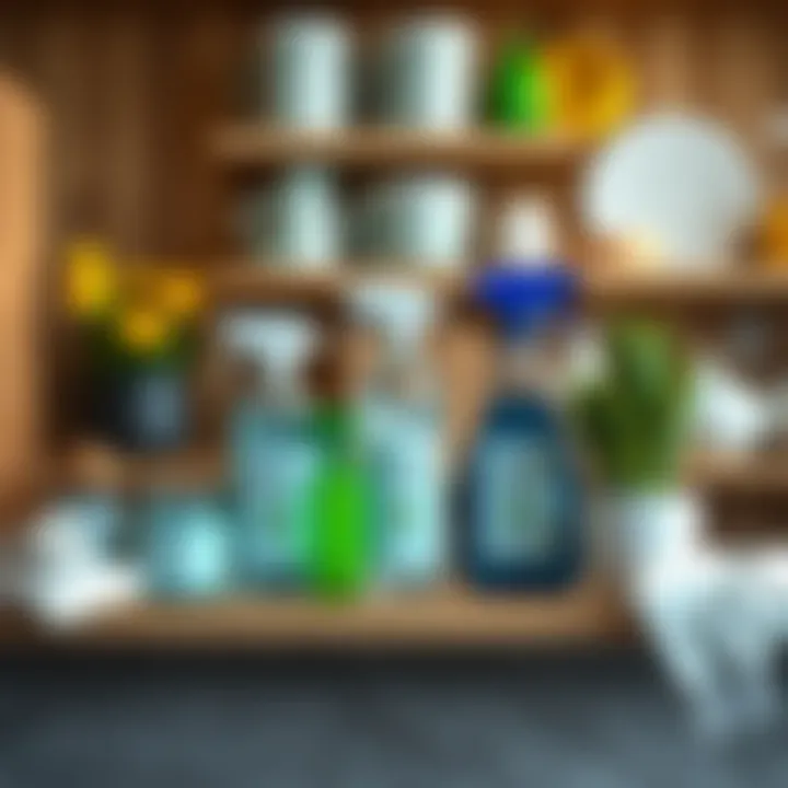A collection of eco-friendly cleaning products neatly arranged on a shelf