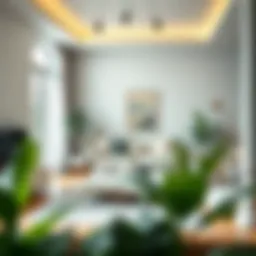 A serene and tidy living room showcasing cleanliness and organization