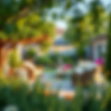 A serene outdoor space with beautiful landscaping and comfortable seating