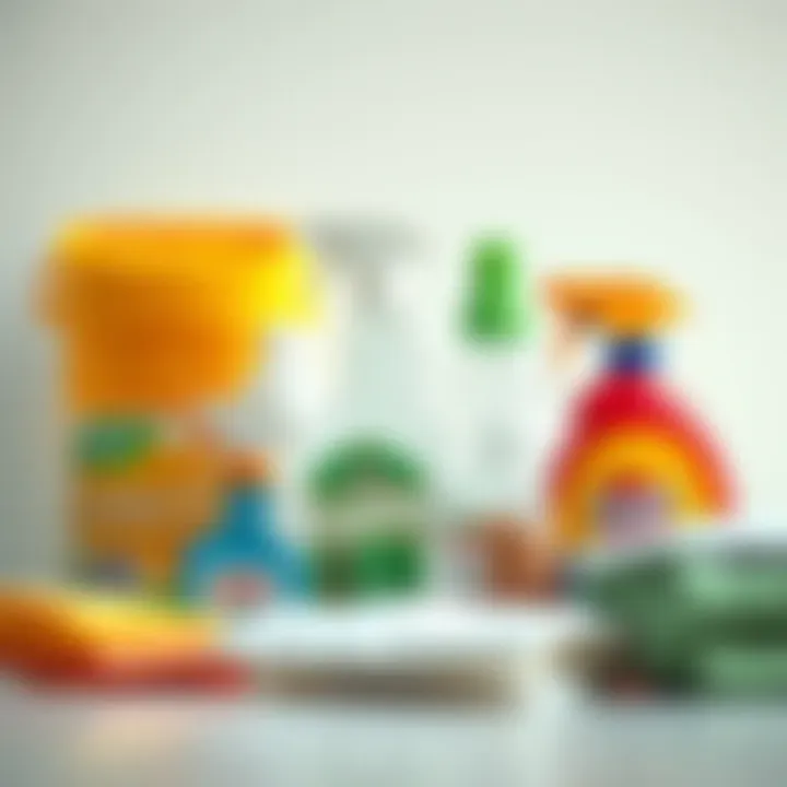 Various household cleaning supplies for silicone removal