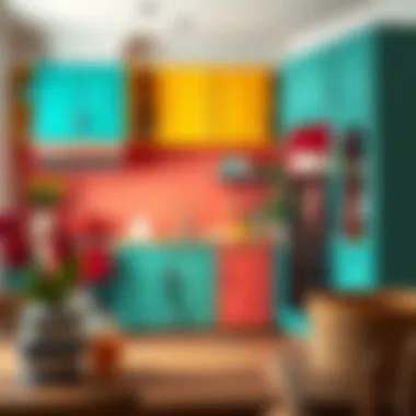 Vibrant Kitchen Transformation A beautifully painted kitchen cabinet showcasing a vibrant color