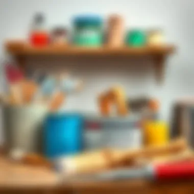 Essential Painting Supplies Selection of paint colors and tools for cabinet painting