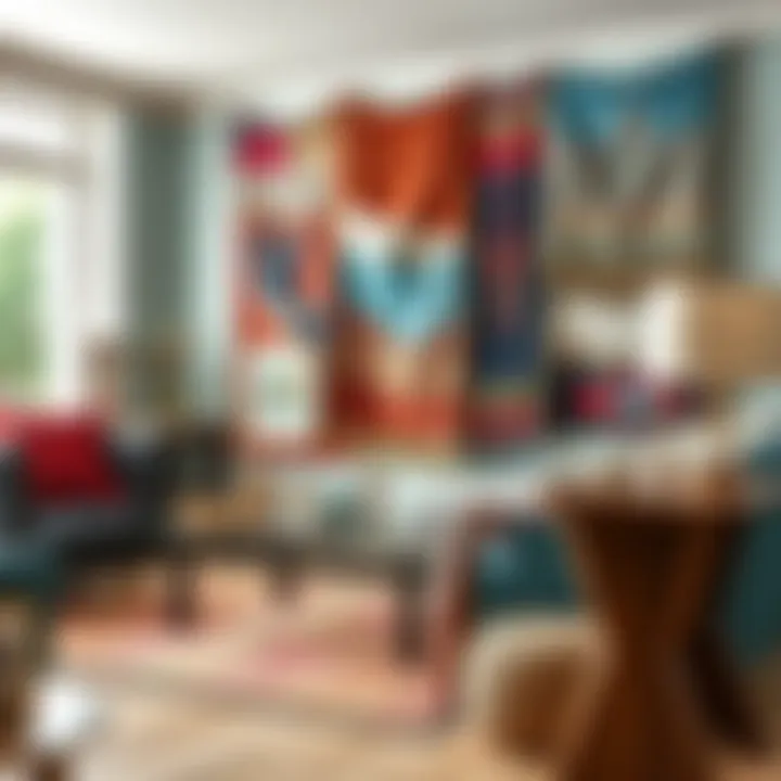 Unique fabric art pieces enhancing the living space.