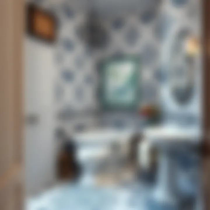 Decorated Bathroom with Painted Tiles An elegantly decorated bathroom featuring painted tiles