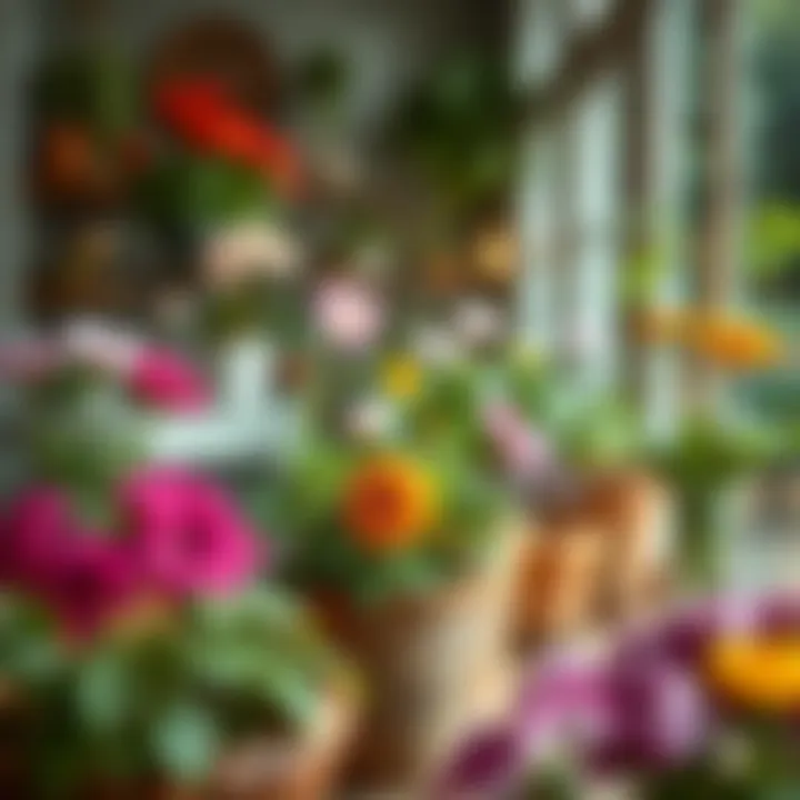 A serene indoor setting with potted flowers, illustrating home gardening