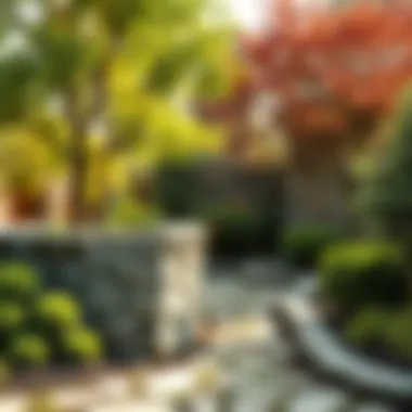 Stone wall blending with nature in a serene garden