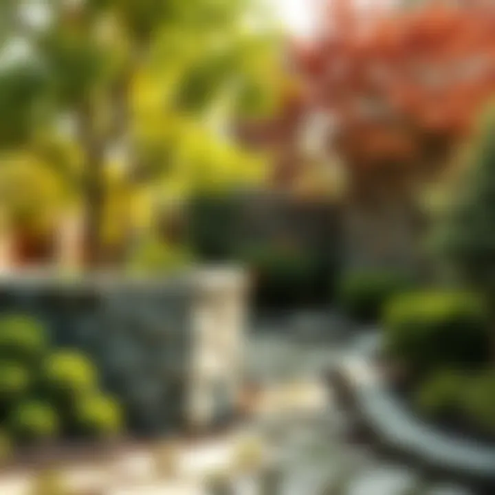 Stone wall blending with nature in a serene garden