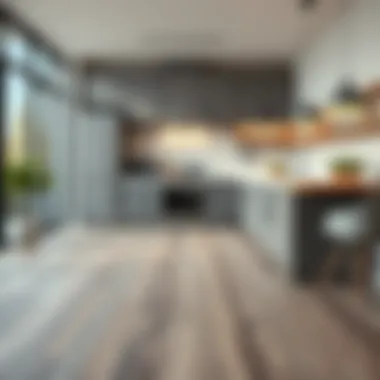 Modern kitchen showcasing gray joint laminate flooring