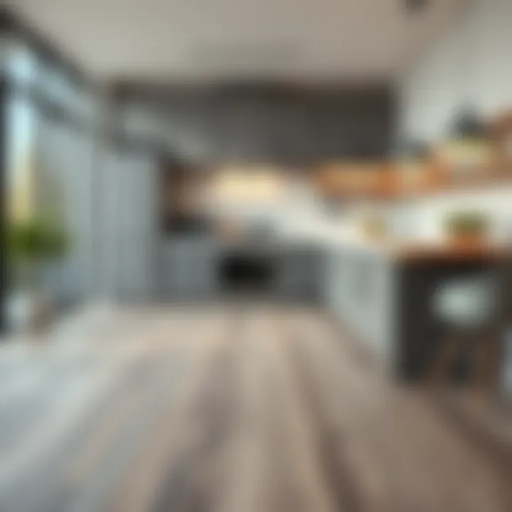 Modern kitchen showcasing gray joint laminate flooring