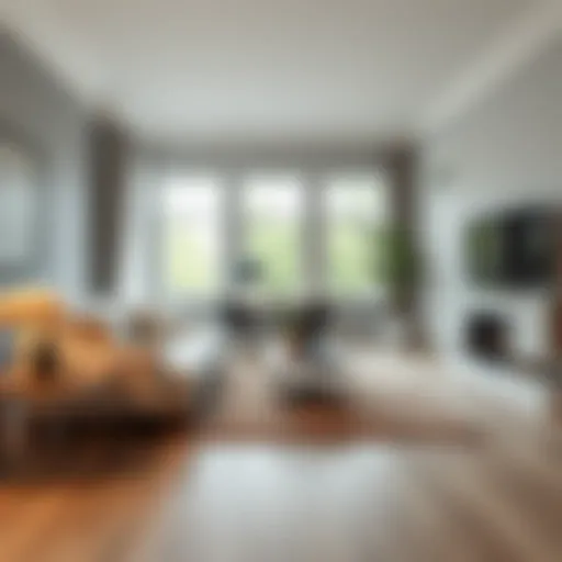 A stylish living room featuring gray joint laminate flooring