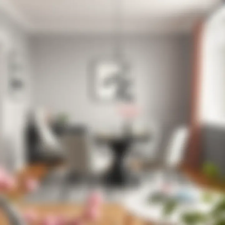 Dining area adorned with grey and pink elements