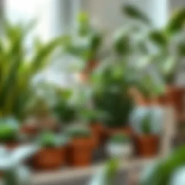 A collection of indoor plants arranged aesthetically on a shelf