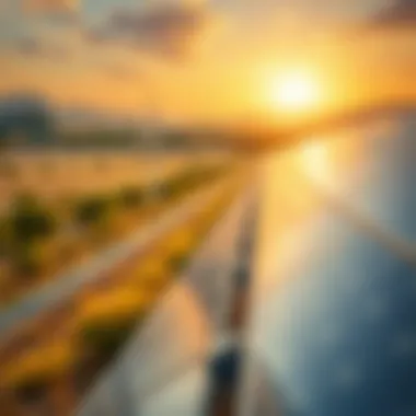 Expansive Solar Farms: Merging Energy with Nature A picturesque landscape featuring solar farms and green energy integration.